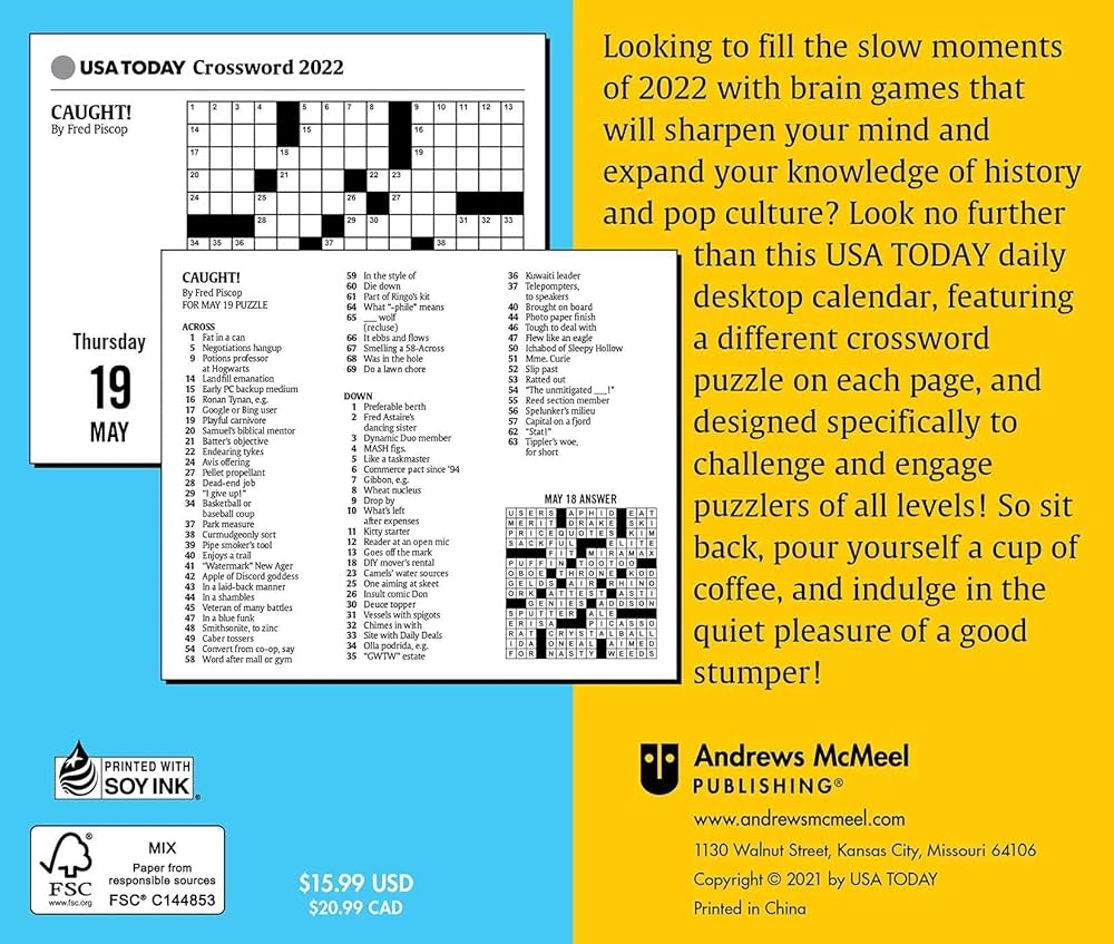 USA Today Crossword Puzzles 2022 Day to Day Calendar USA TODAY 