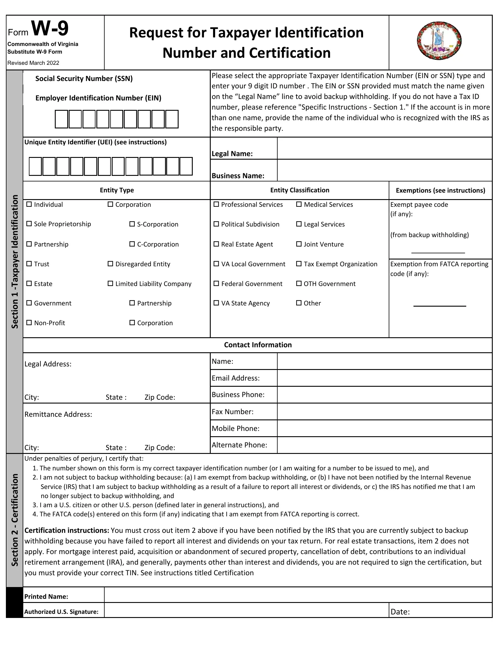 W9 Form Backup Withholding