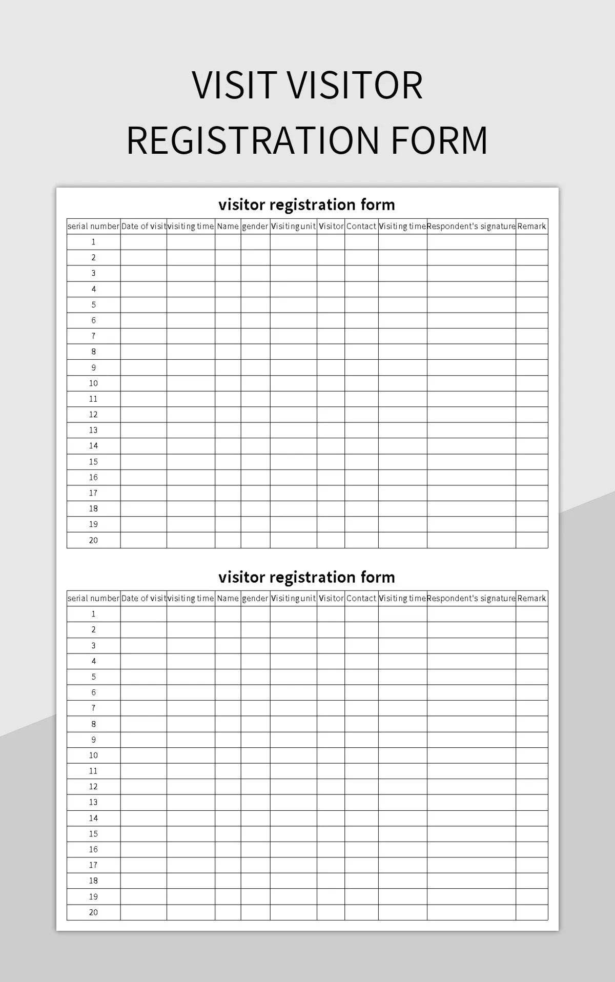 Visitor Template Form Free Printable