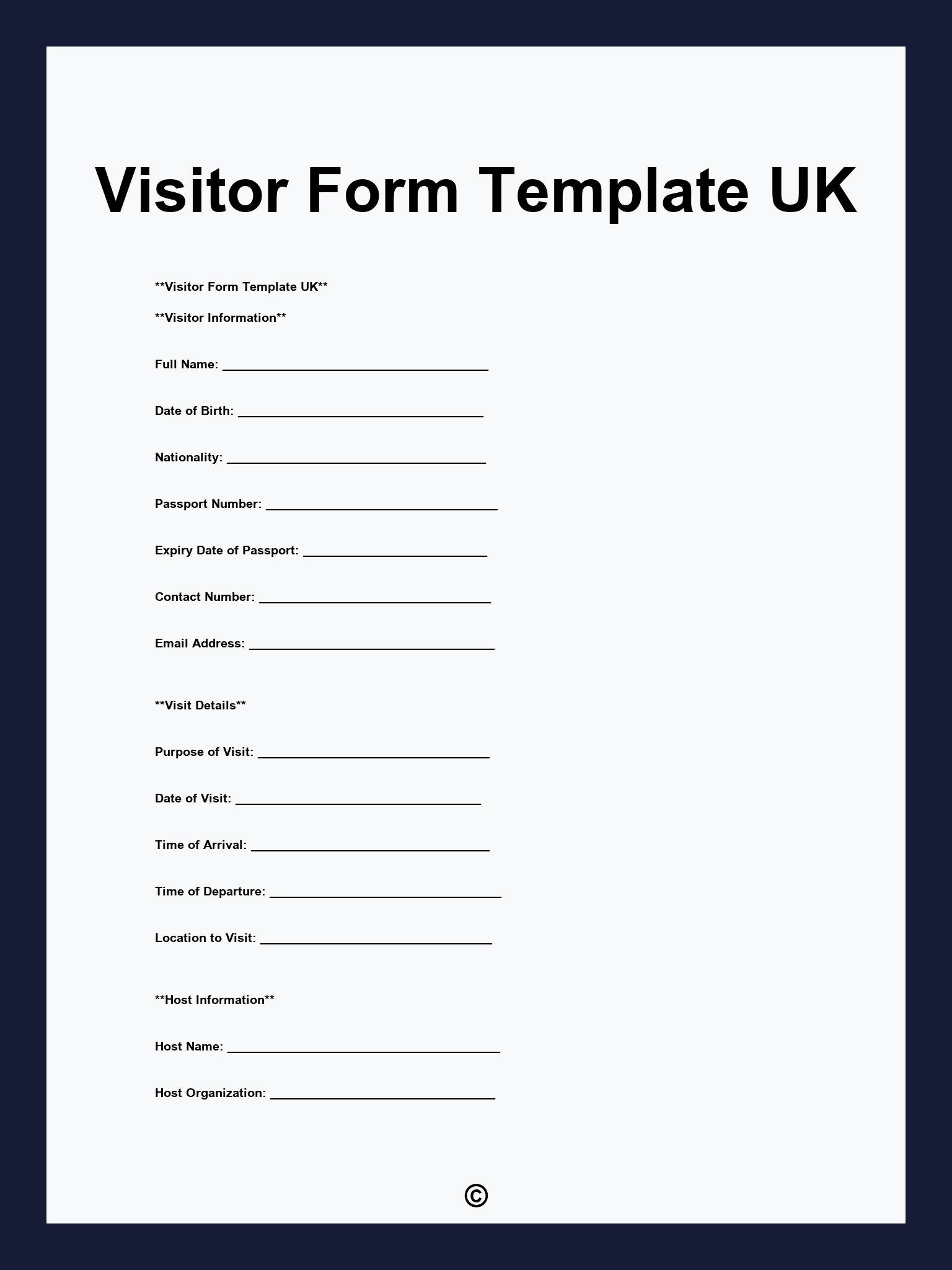 Visitor Form Template UK