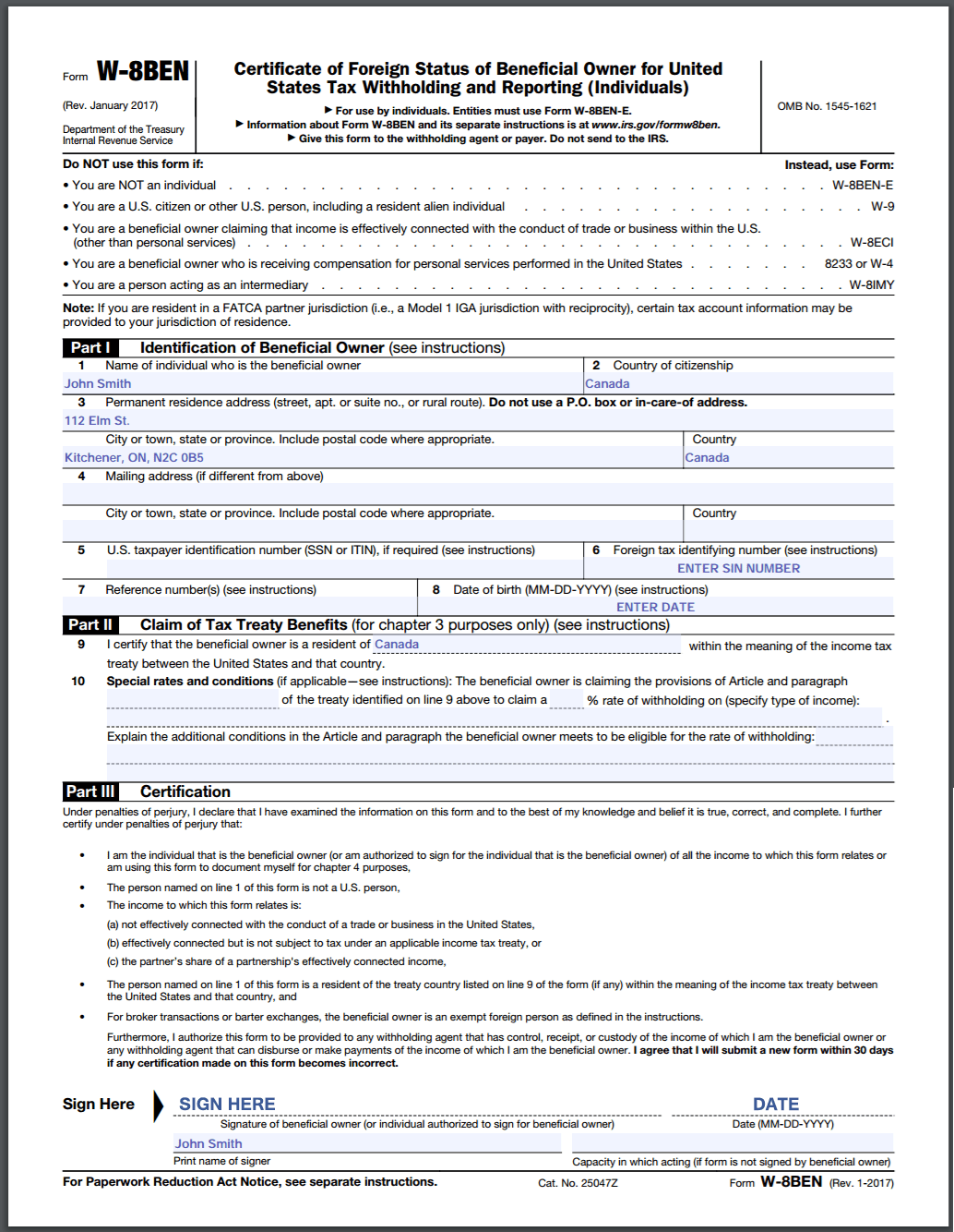 W 8BEN Form Instructions For Canadians Cansumer