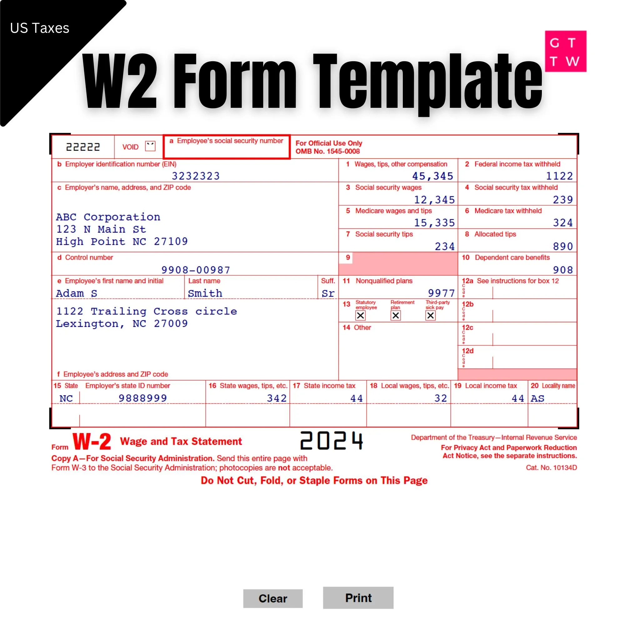 W2 Form Digital Download Etsy