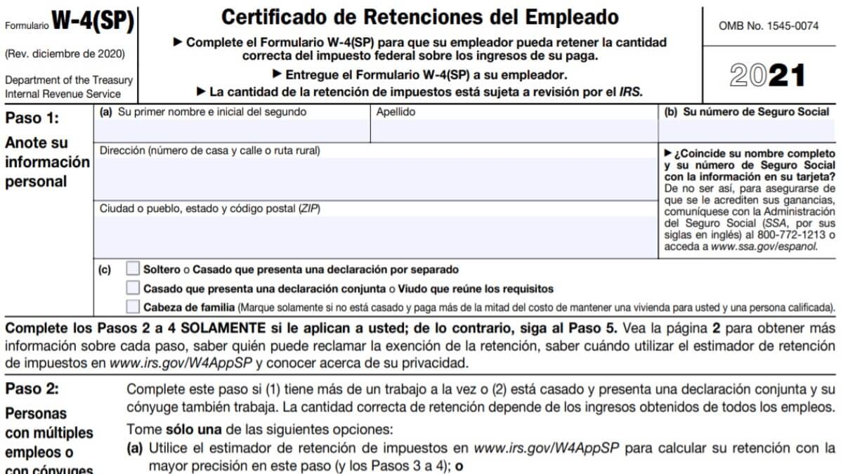 W4 Form Spanish Printable 2025 2026 W 4 Forms