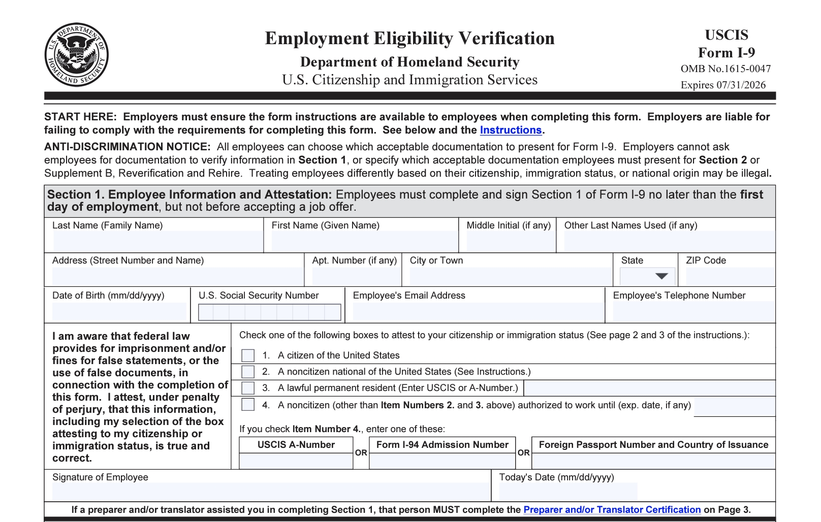 What Is A Federal I9 Form 2024 I9 Form 2024