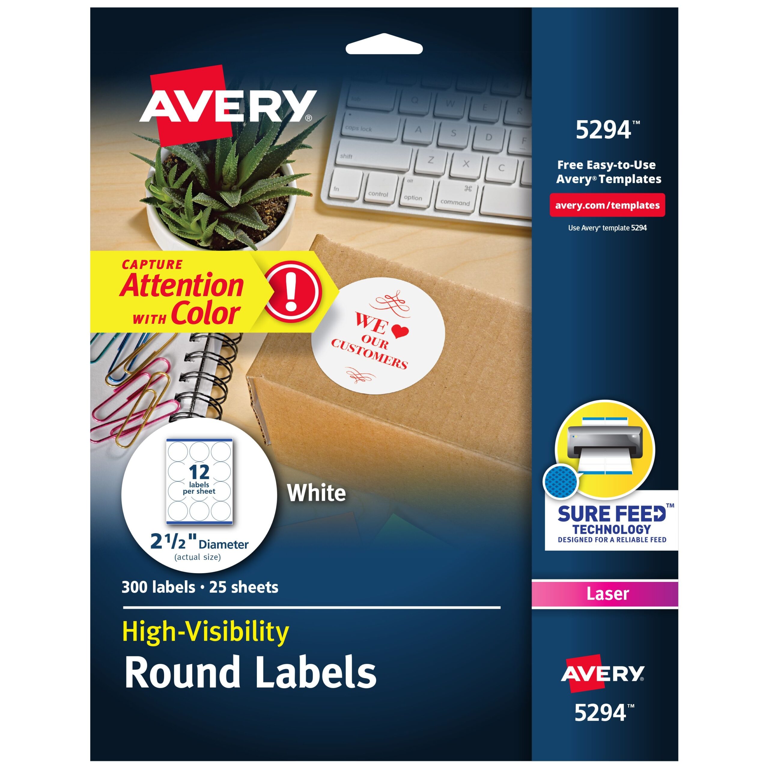 White Round Labels Laser Inkjet Printers 2 1 2 5294 Avery Avery