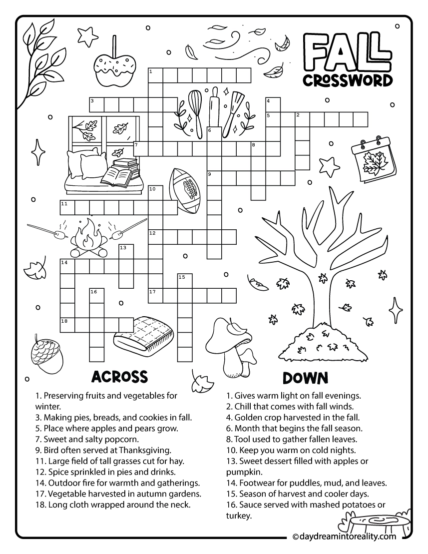 10 Fall Crossword Puzzles Free Printable PDFs From Easy To 