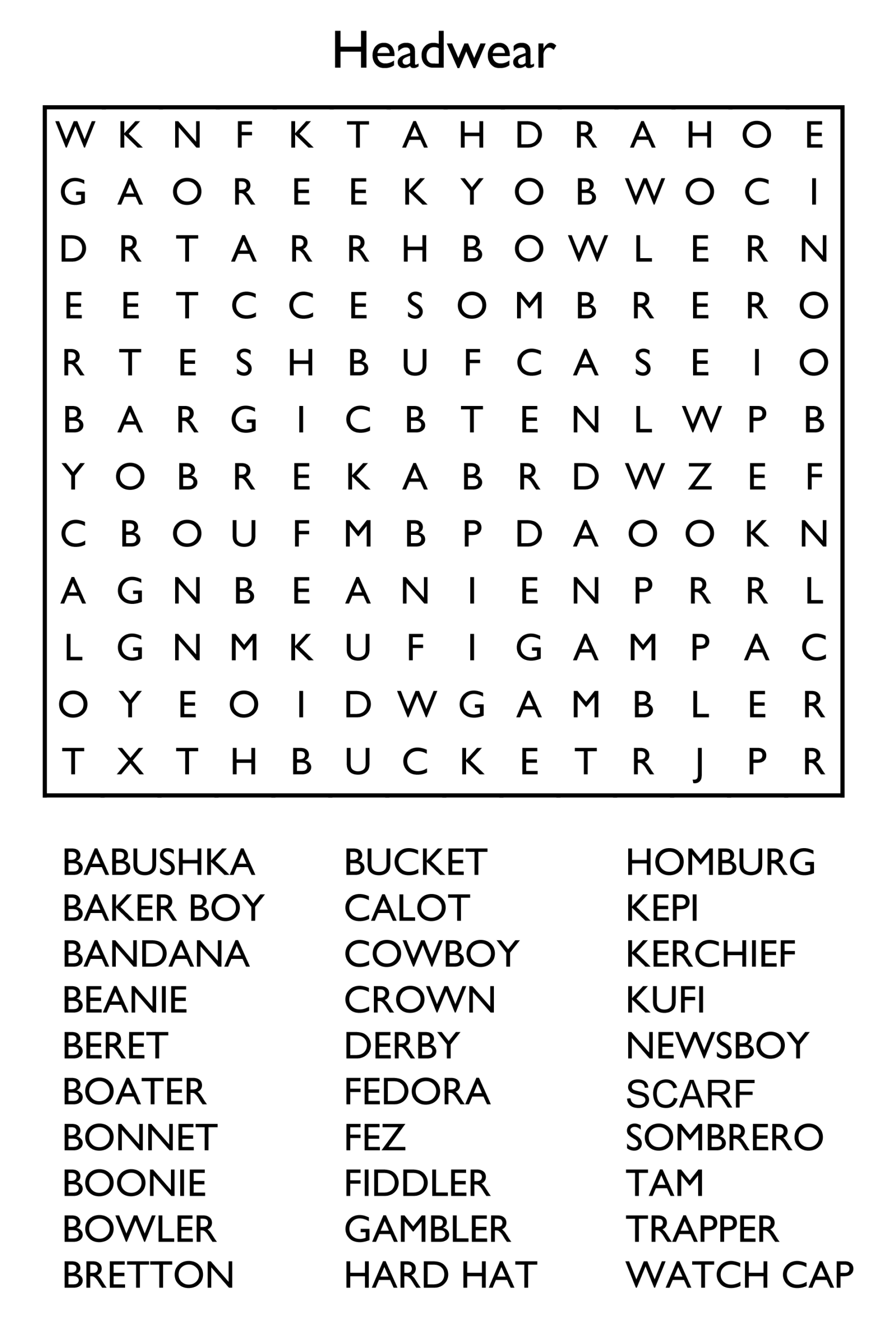 Printable Crossword Search Puzzles