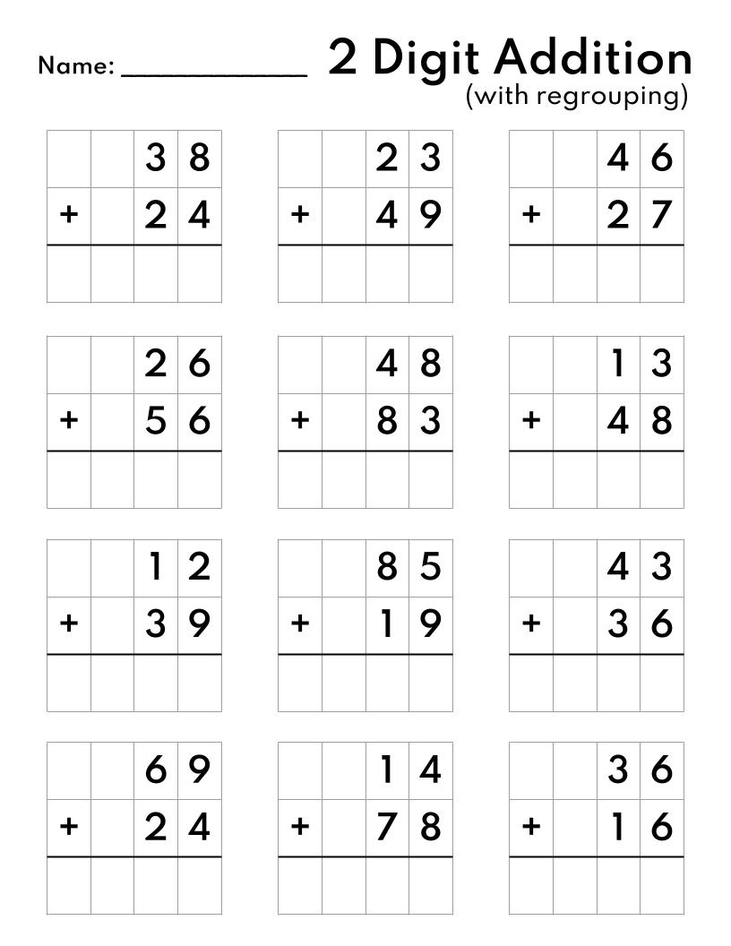 10 Printable Two Digit Addition Worksheets Double Digit Addition 