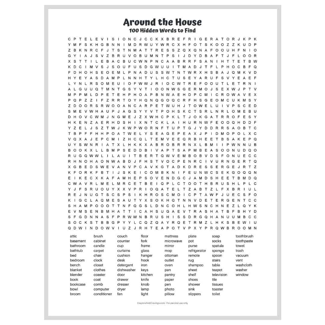 Printable Word Seek Puzzles For Adults