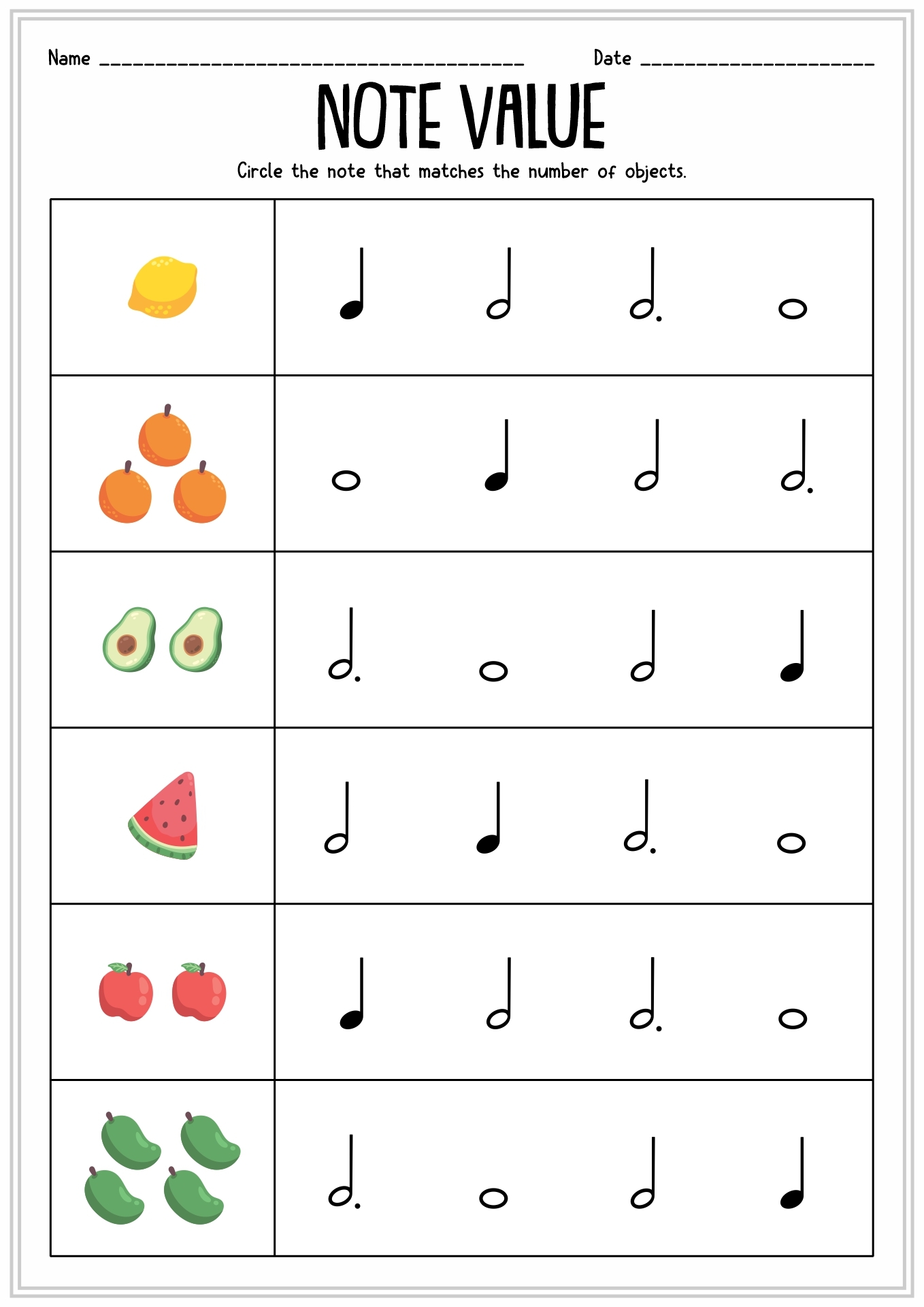 Free Printable Music Note Values Worksheets