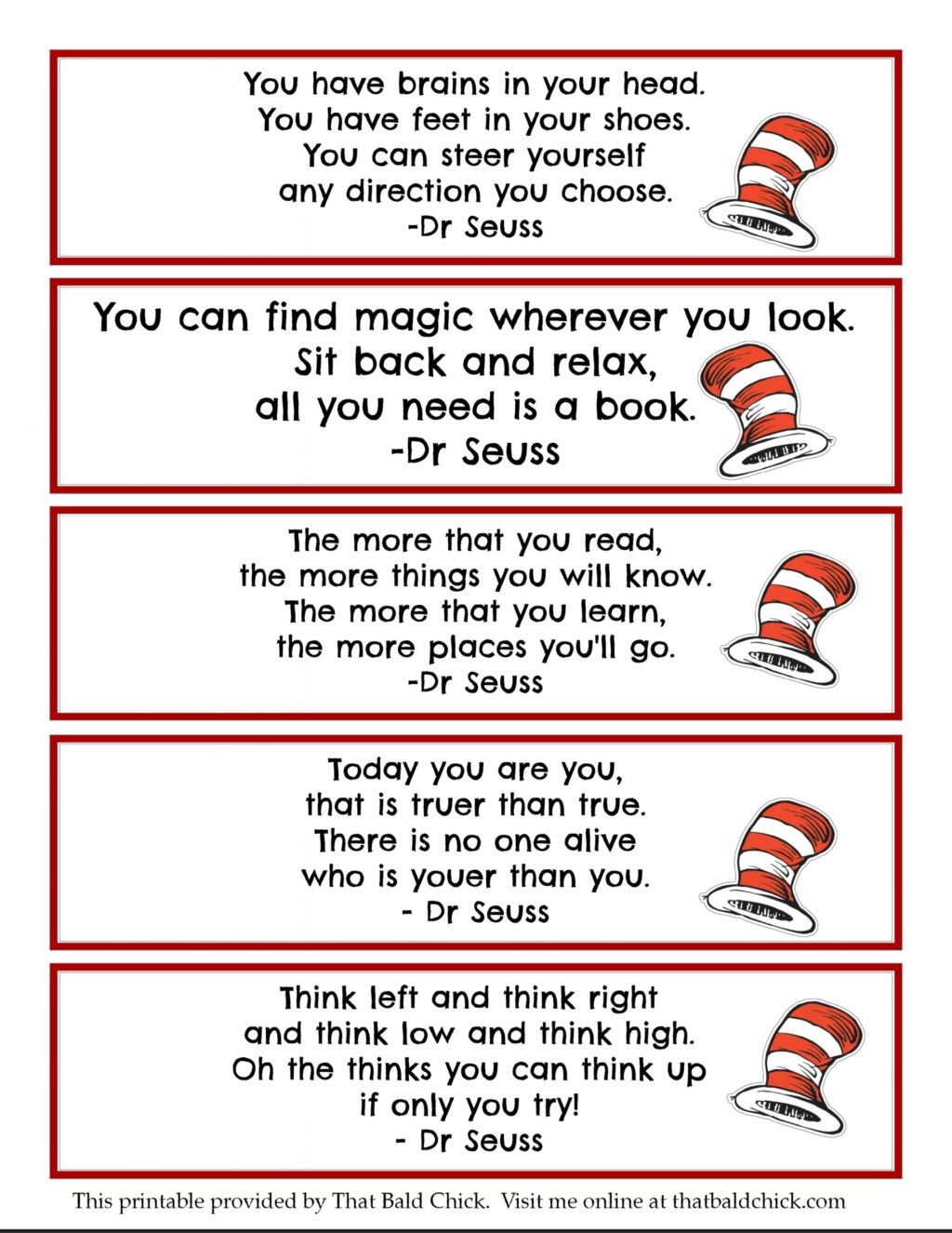 13 Dr Seuss Printables Free Bookmarks