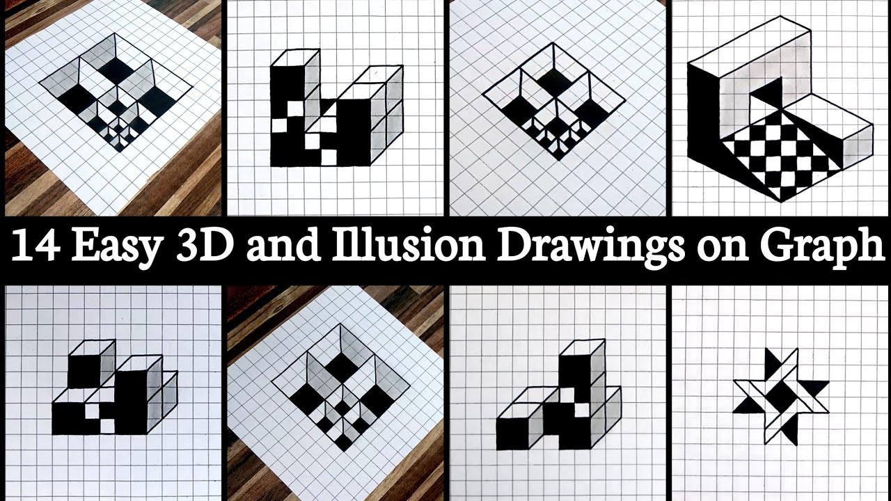 14 Easy Drawings On Graph Paper Dibujos 3d 3d Drawing Illusion On Graph Graph Paper Art
