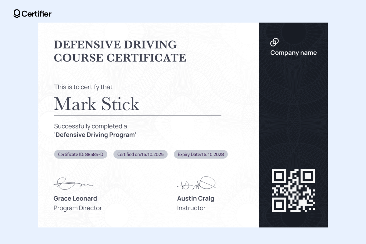 15 Printable Defensive Driving Certificate Templates