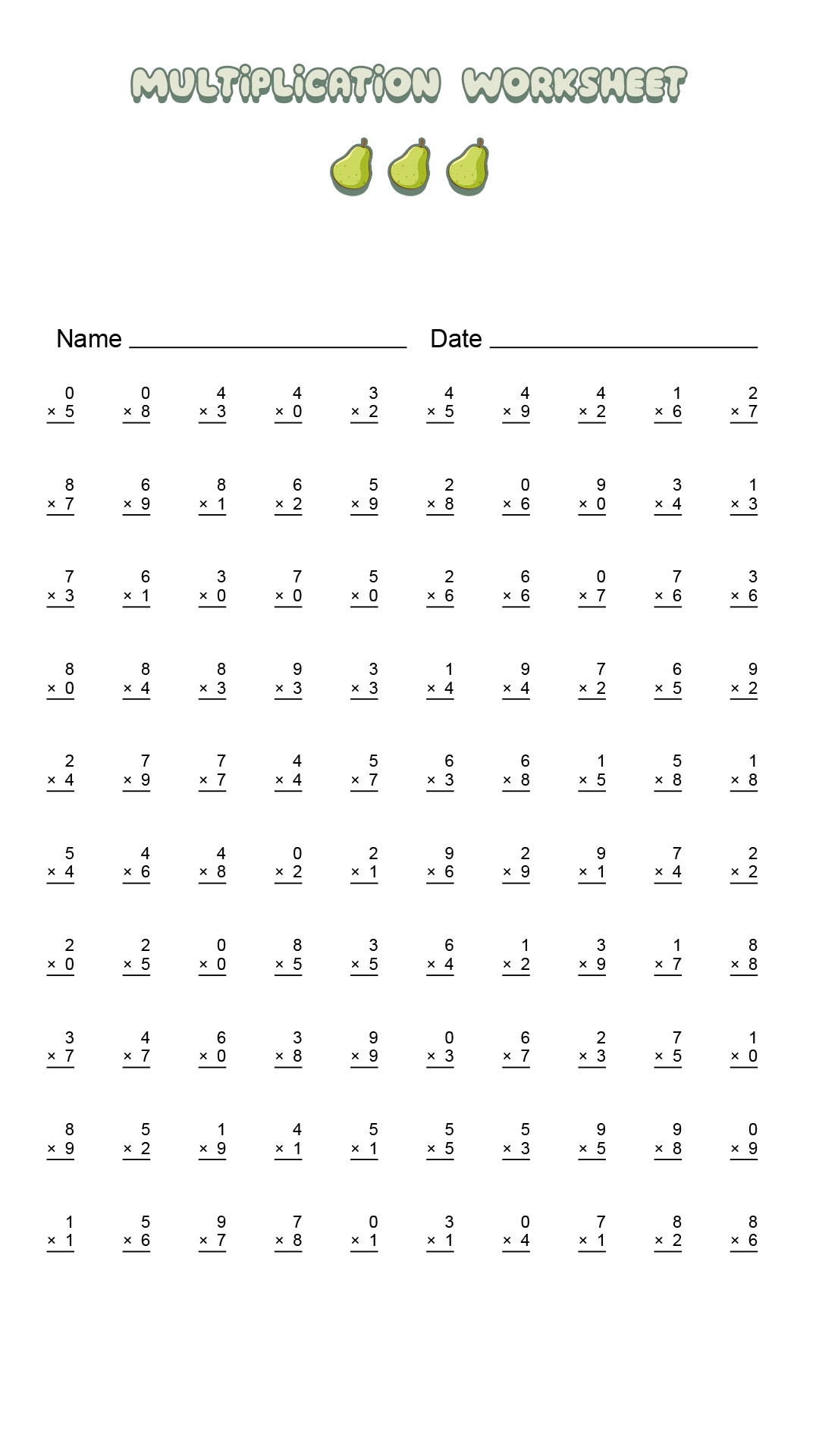 Free Multiplication Worksheets Printable 0-5