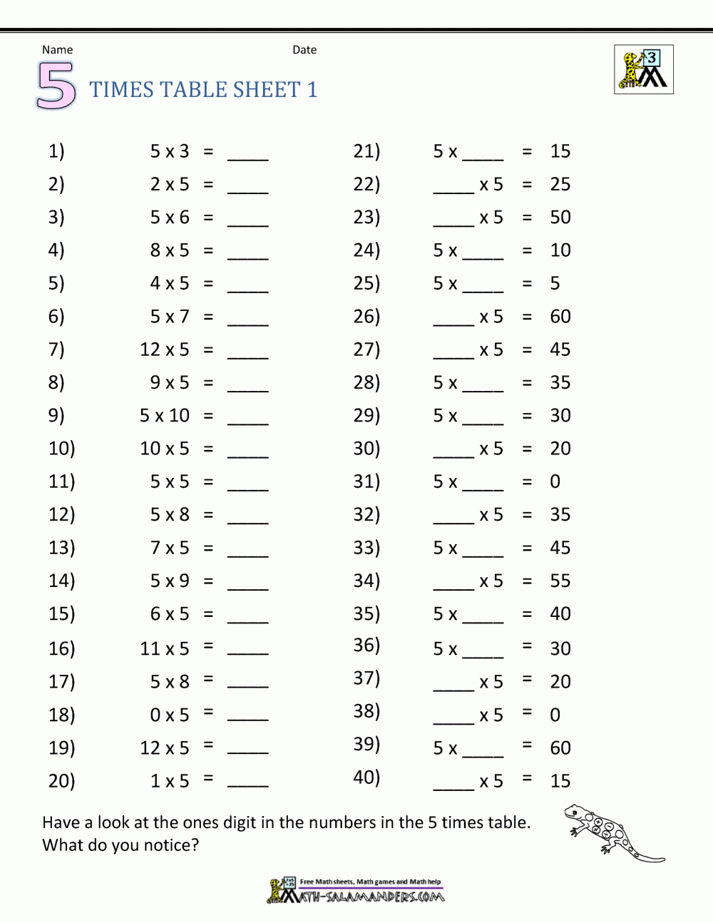 Multiplication Printable Worksheets Grade 5