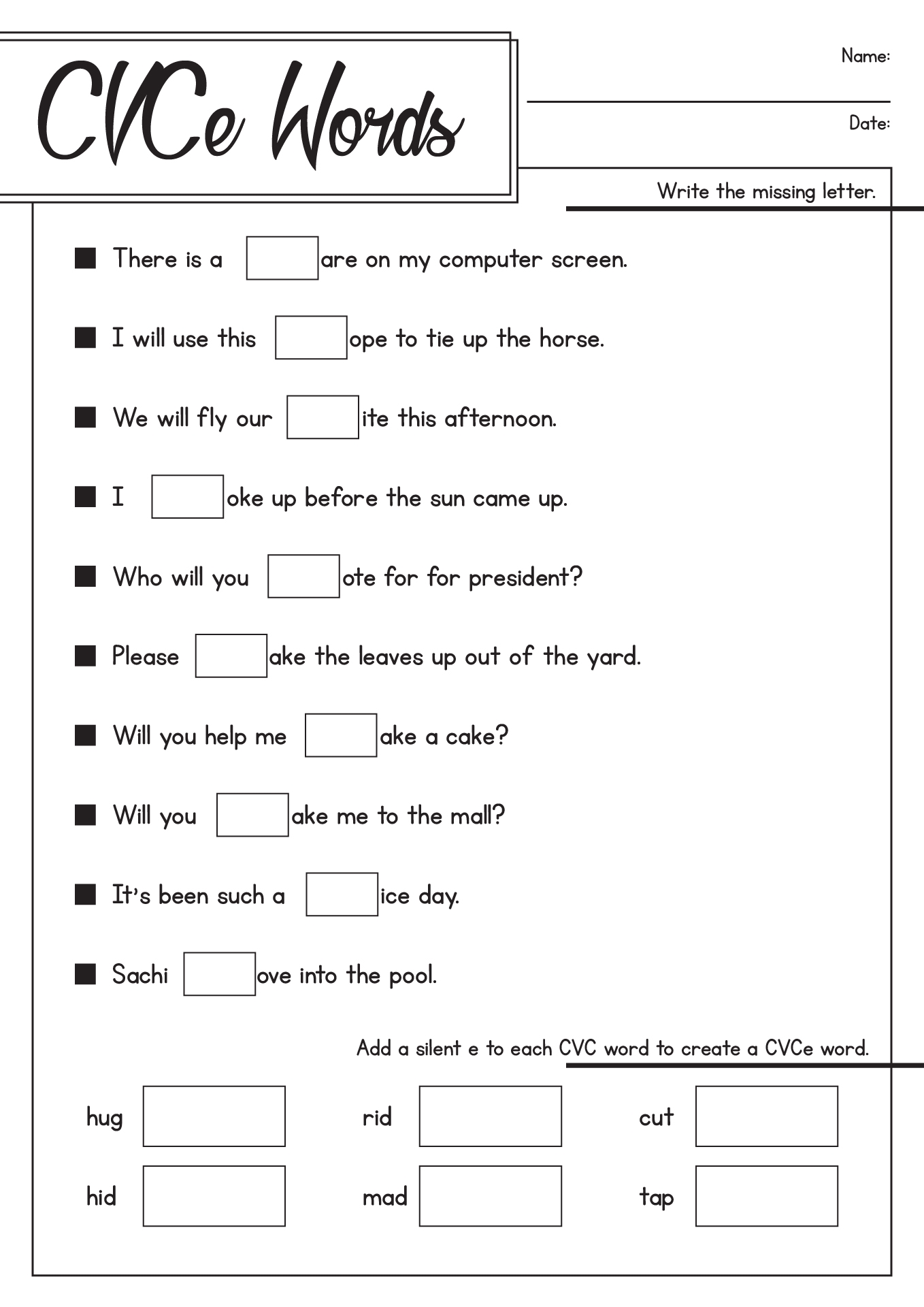 20 CVCe Worksheets For First Grade Free PDF At Worksheeto