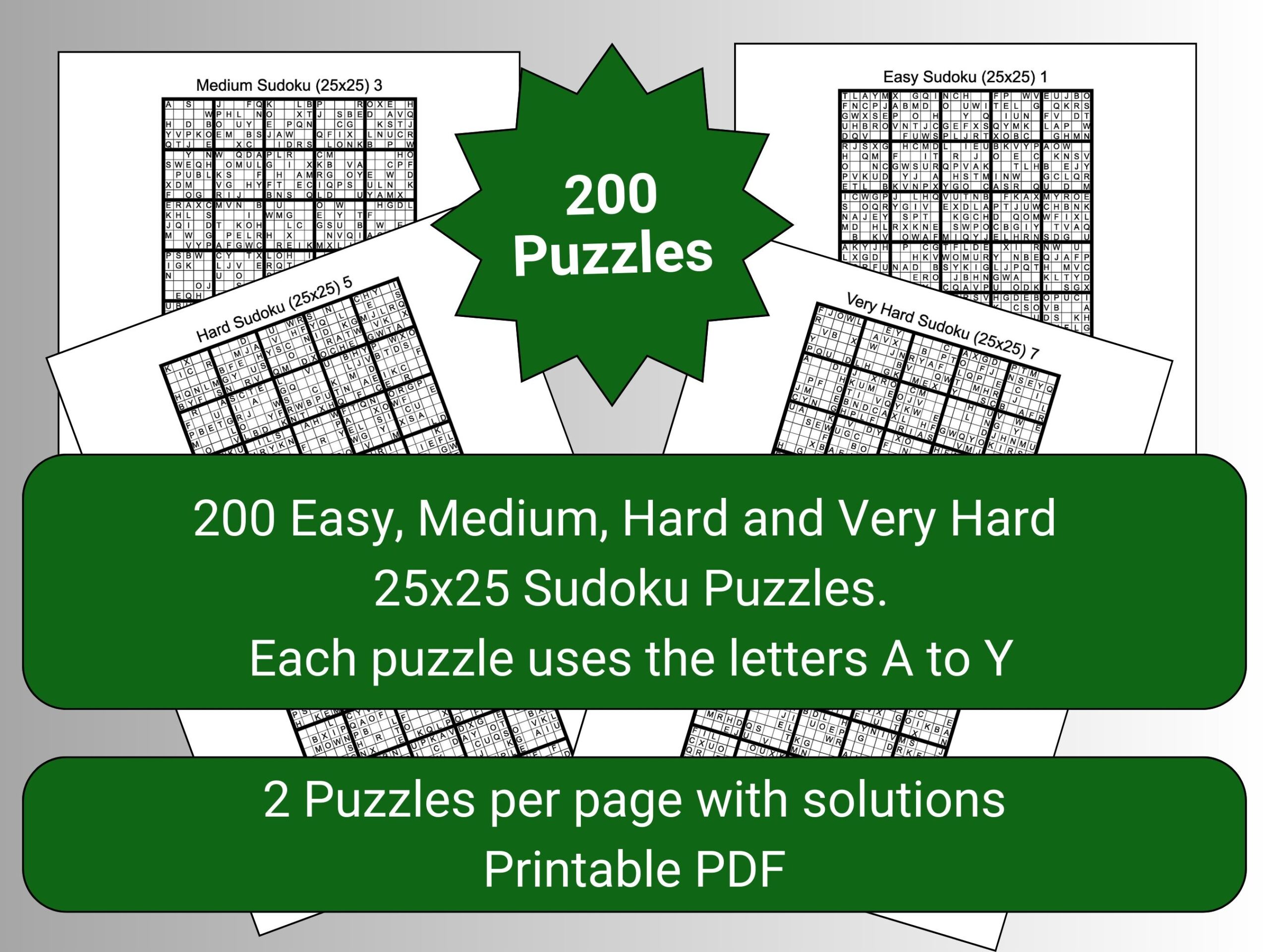 200 Classic 25x25 Letter Sudoku Puzzles Easy To Very Hard 