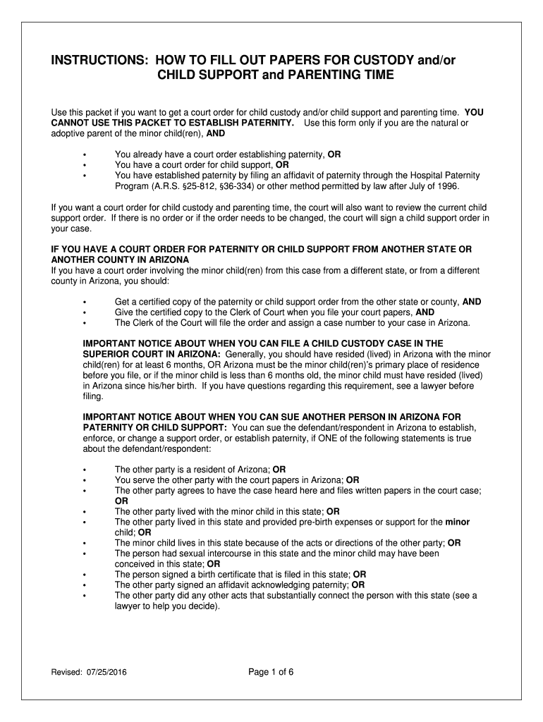 2016 2025 Form AZ Instructions How To Fill Out Papers For Custody 