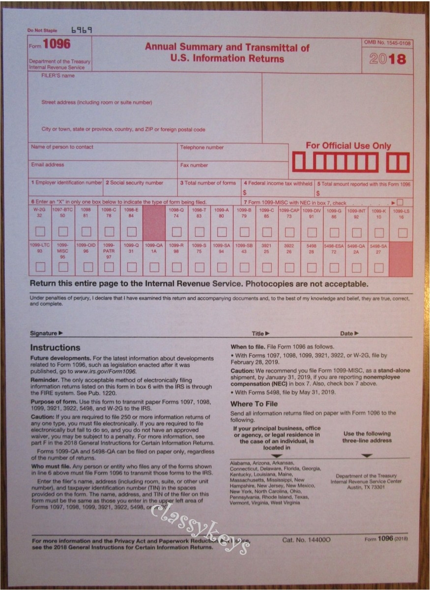 Order Irs Form 1096 By Mail