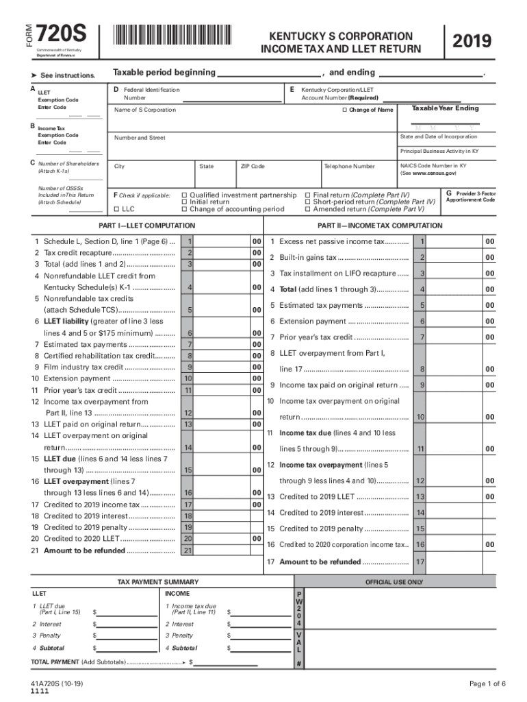 2019 2025 Form KY DoR 720S Fill Online Printable Fillable Blank 
