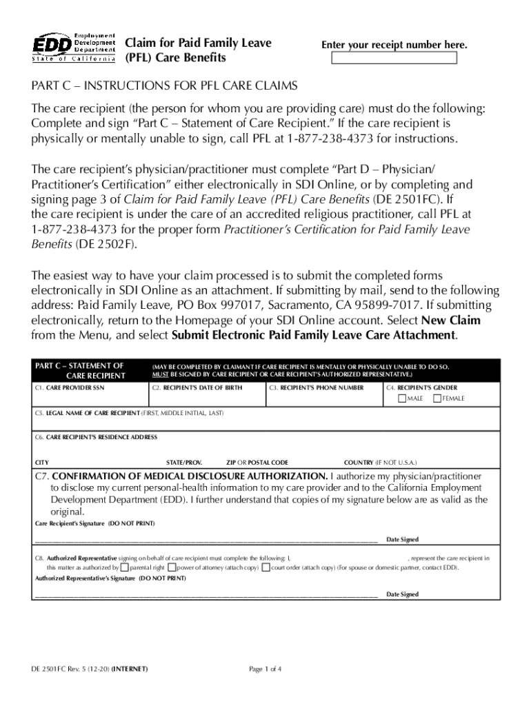 2020 2025 Form CA DE 2501FC Fill Online Printable Fillable 