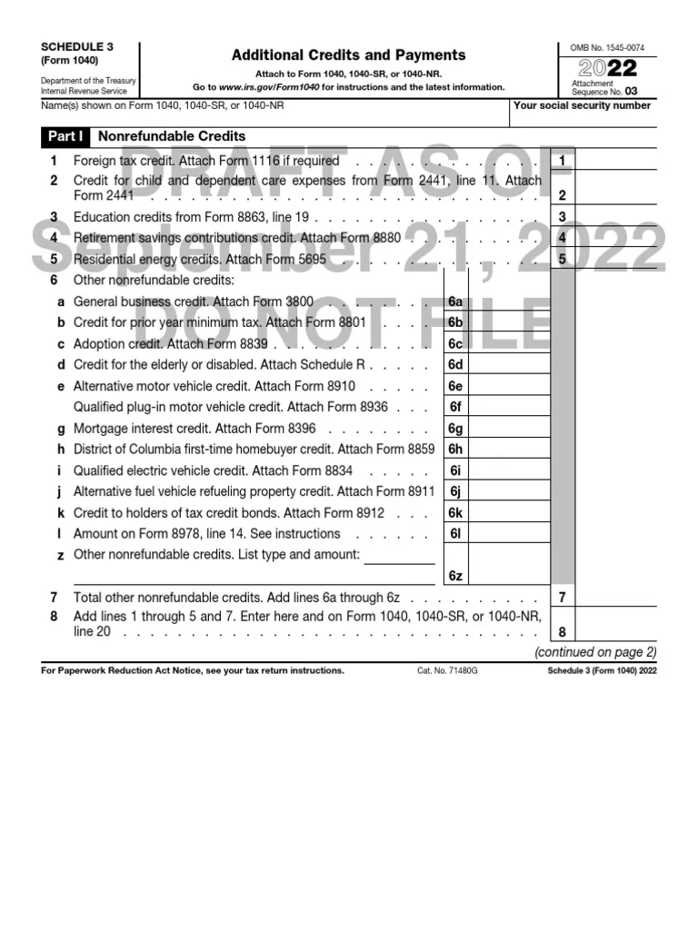 2022 IRS Schedule 3 Credits amp Payments PDF Taxation Payments