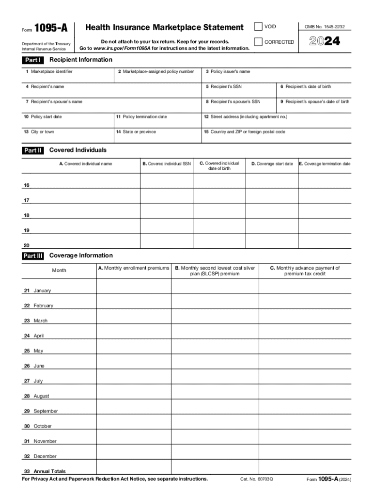 2024 Form IRS 1095 A Fill Online Printable Fillable Blank 