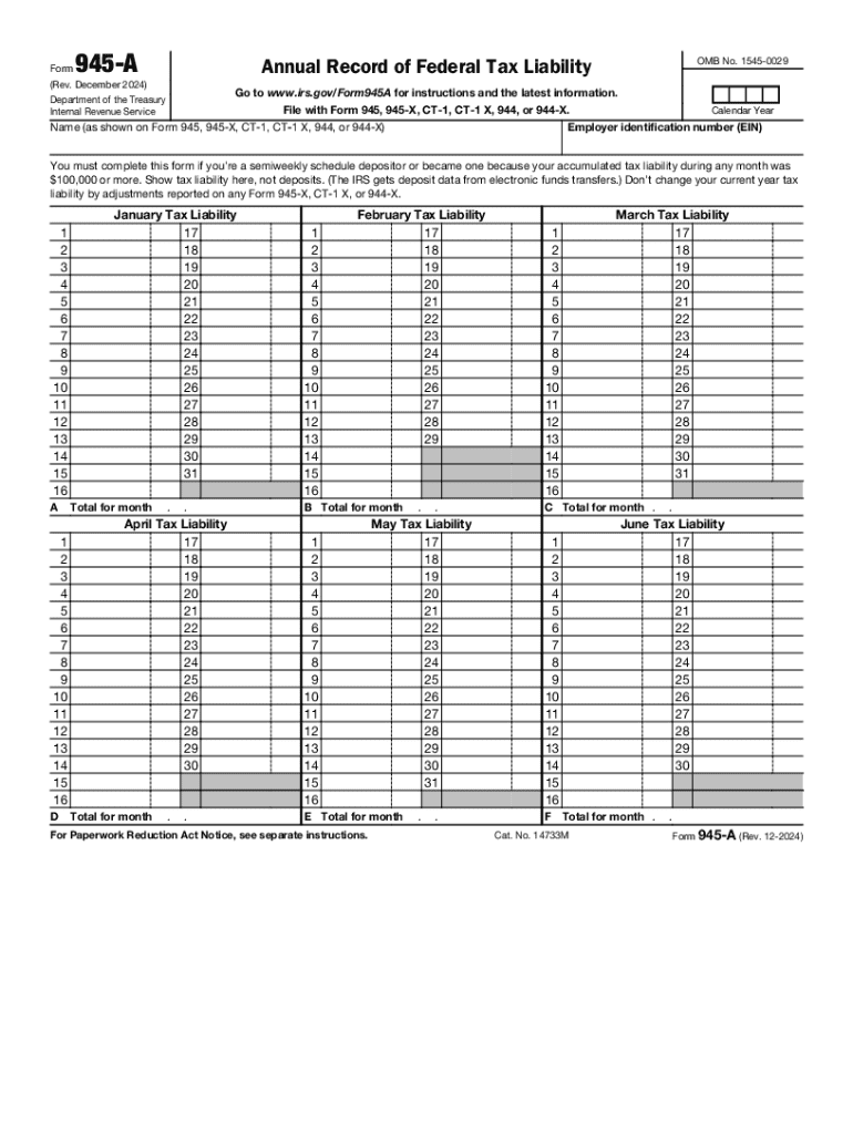 2024 Form IRS 945 A Fill Online Printable Fillable Blank 