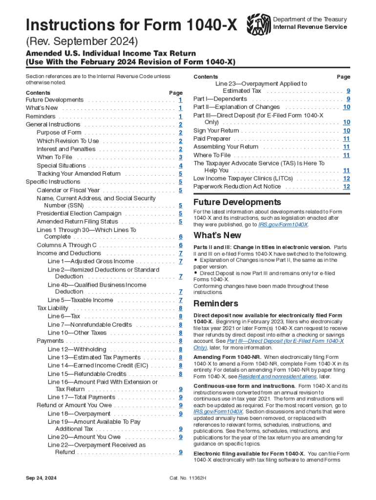 2024 Form IRS Instructions 1040X Fill Online Printable Fillable 