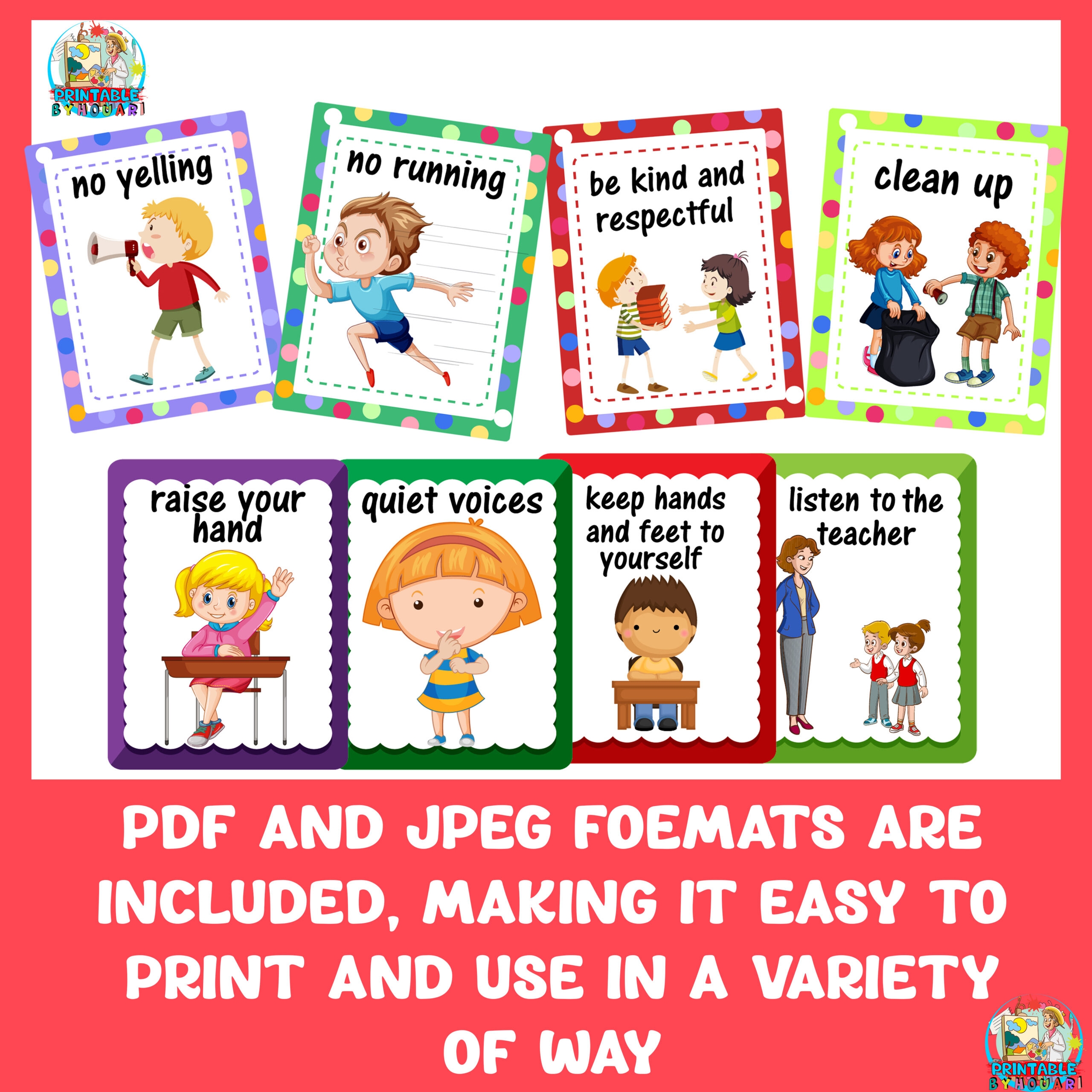 23 Classroom And School Rules Flashcards And Display Labels For 