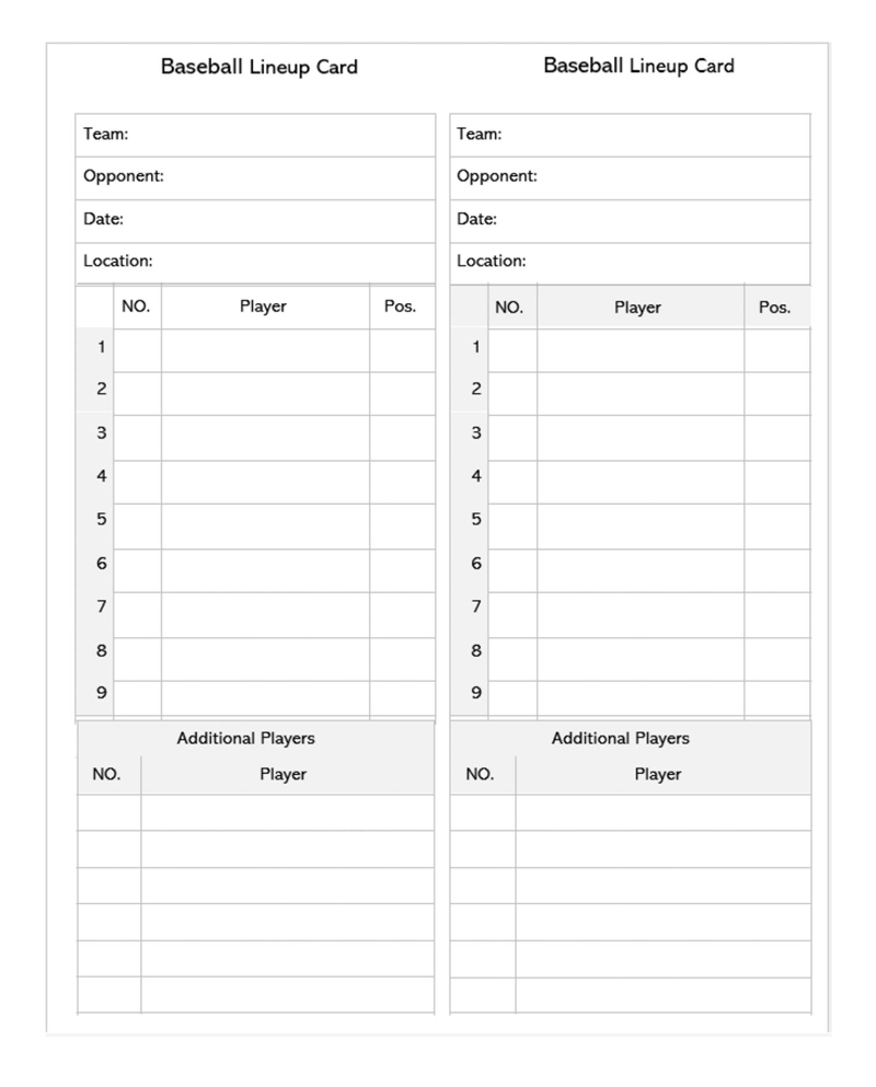 Free Printable Baseball Lineup Template