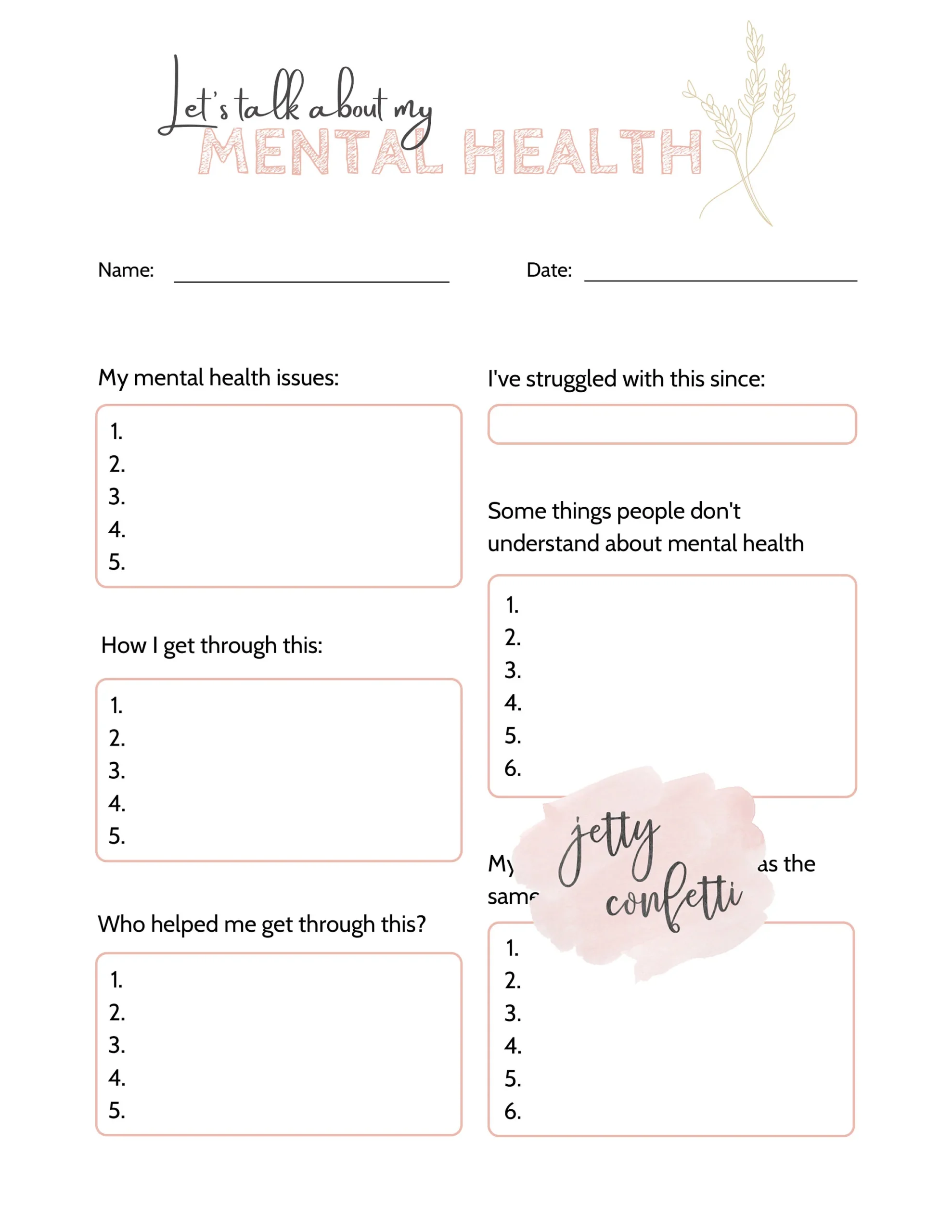 30 page Mental Health Journaling Printable Self care Worksheets 