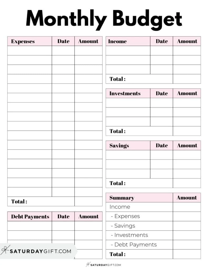 Personal Budget Template Printable