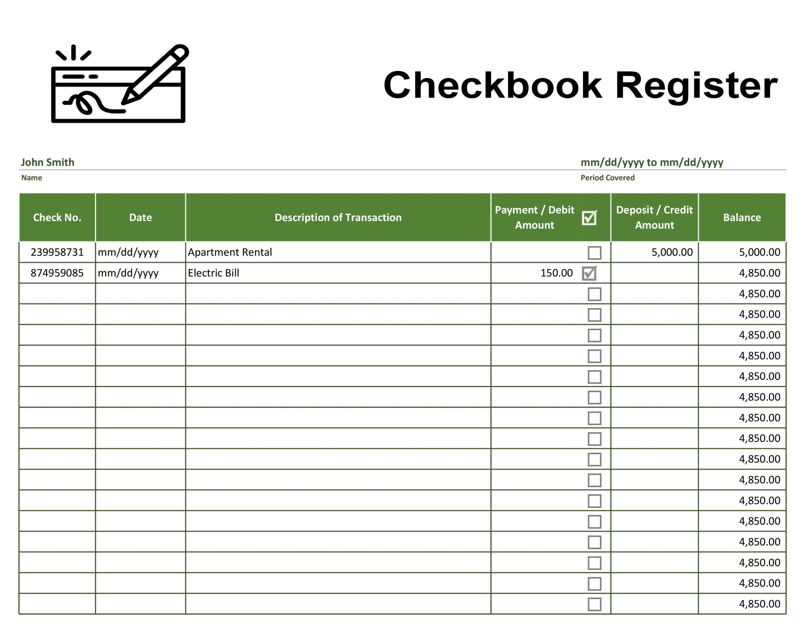 Free Printable Checkbook Register Template