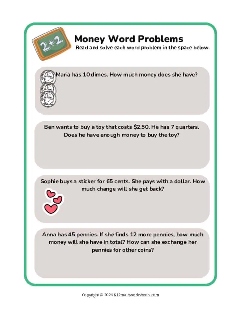 Money Worksheets For 3rd Grade Free Printable