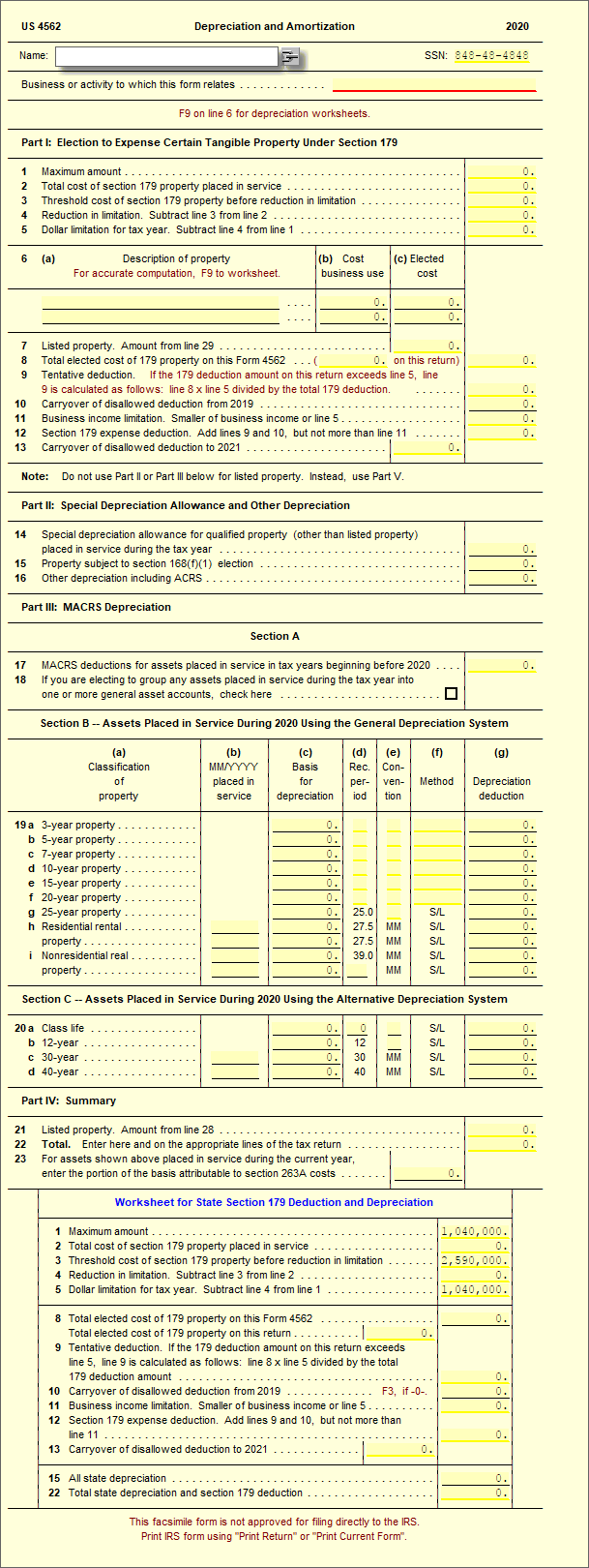 Form 4562 Depreciation And Amortization