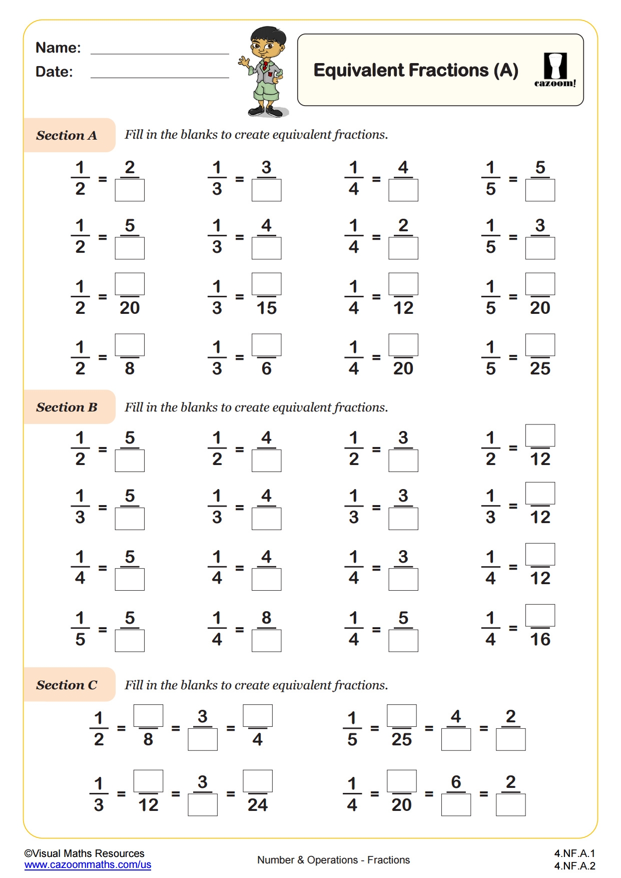 4th Grade Printable Worksheets Fractions