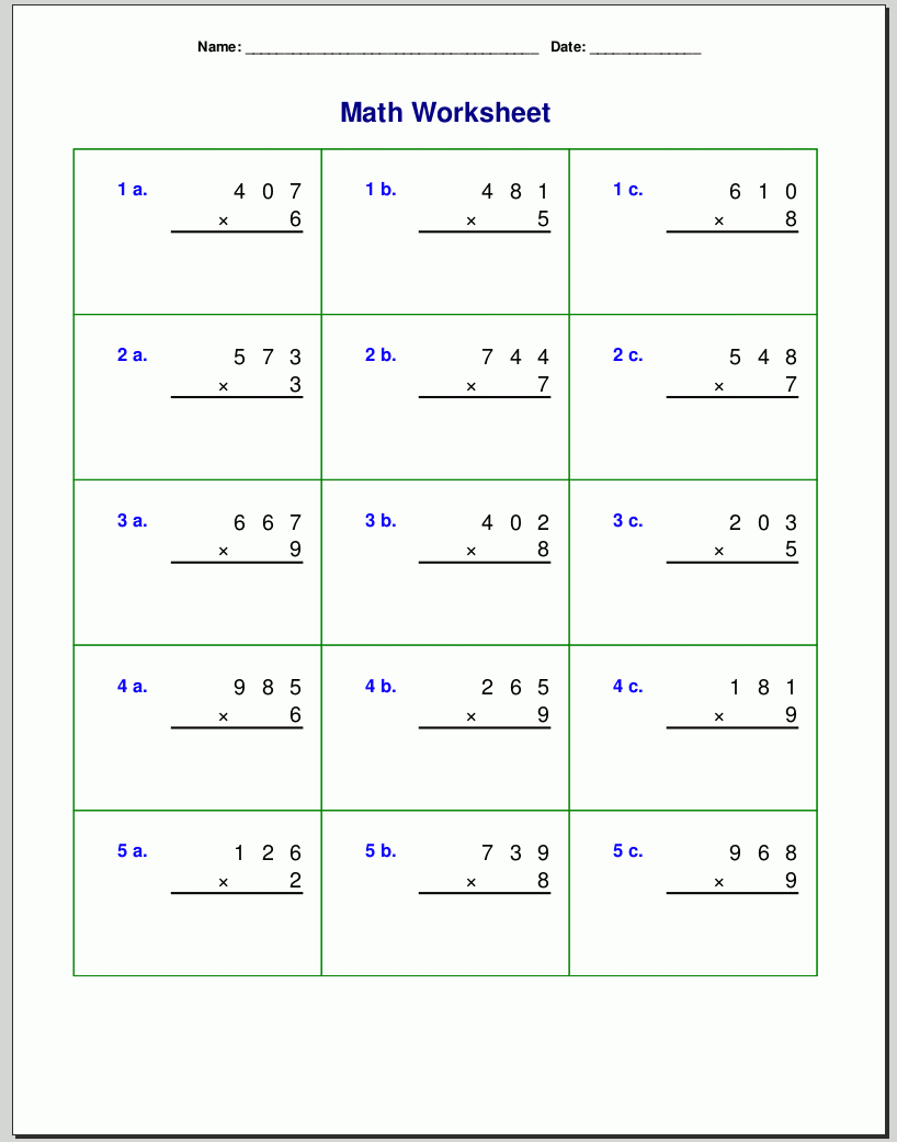 Multiplication Printable Worksheets 4th Grade