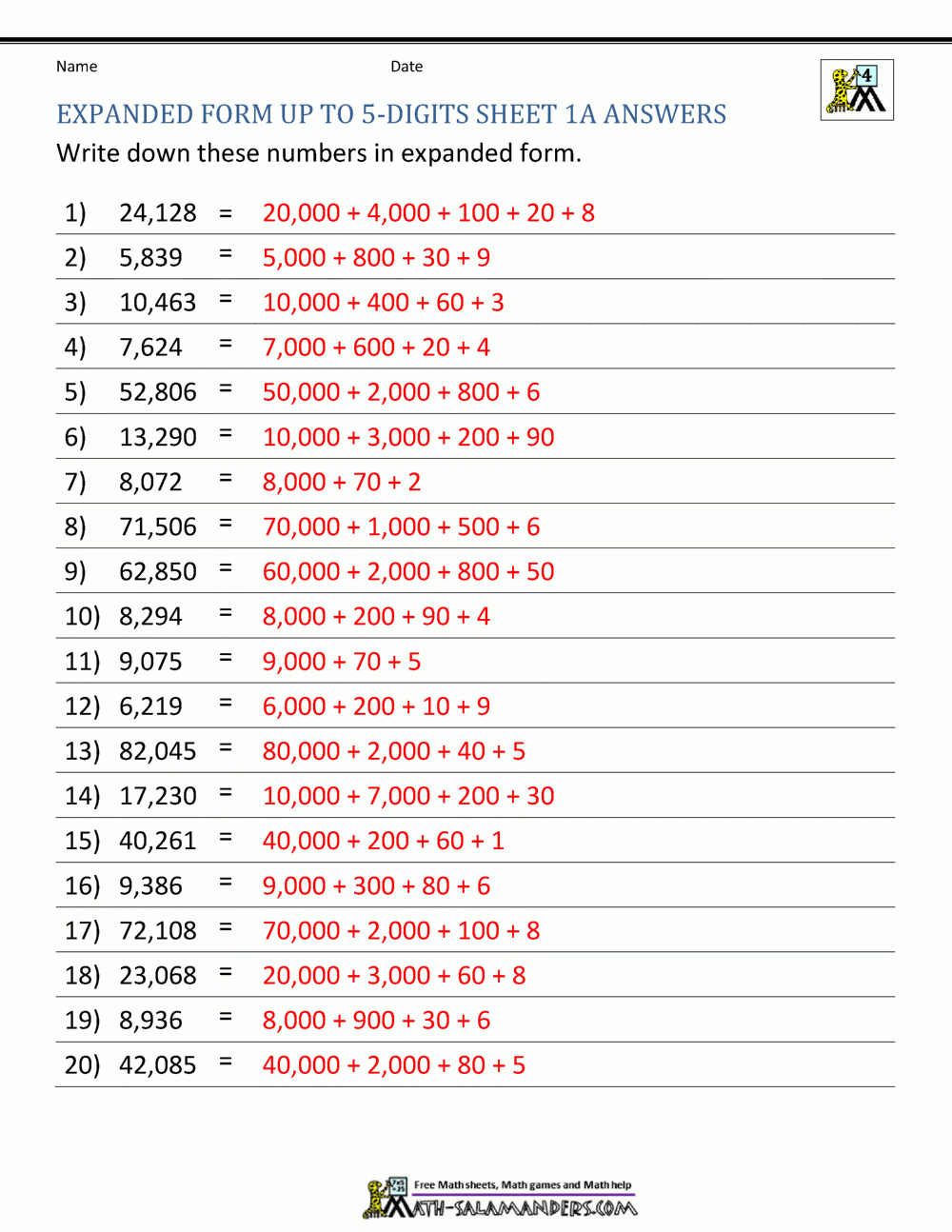 4th Grade Place Value Worksheets
