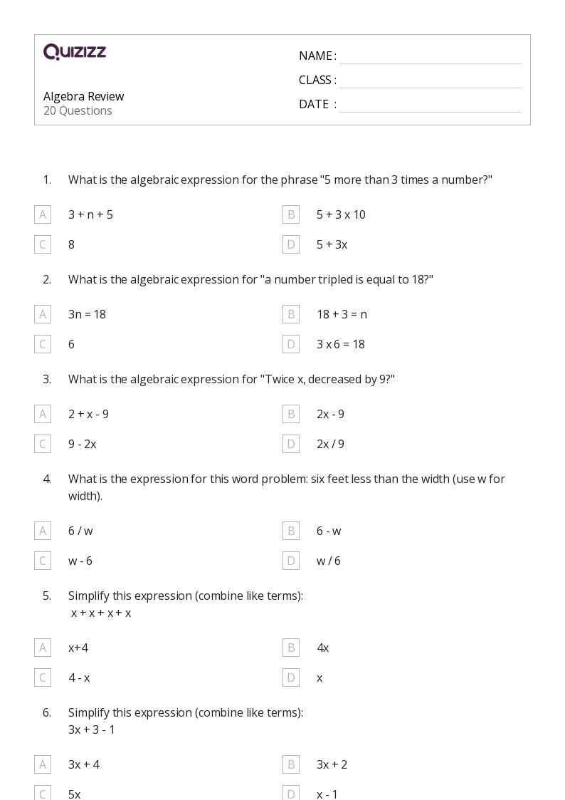 50 Algebra Worksheets For 9th Grade On Quizizz Free amp Printable 