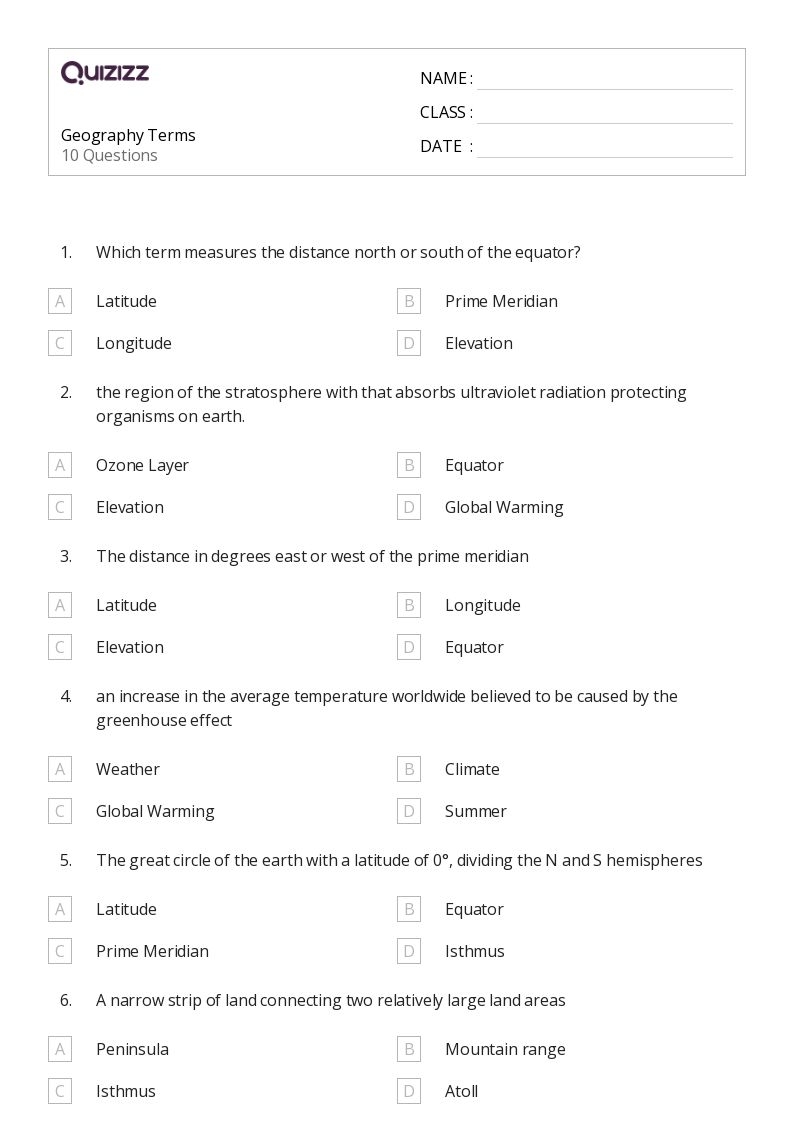 50 Geography Worksheets For 8th Class On Quizizz Free amp Printable