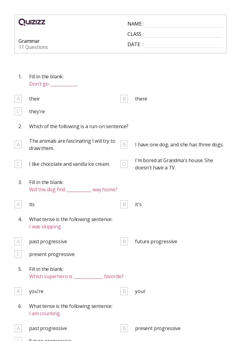 50 Grammar Worksheets For 4th Grade On Quizizz Free amp Printable