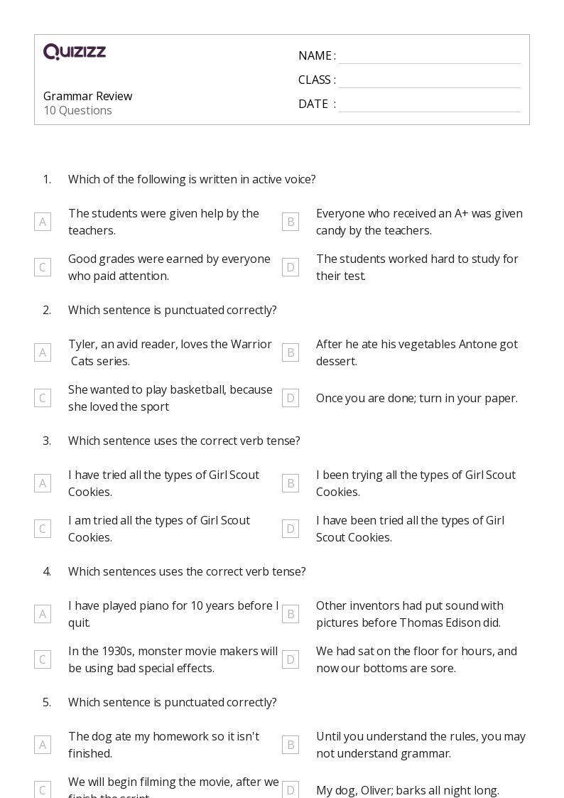 Language Arts Worksheets 7th Grade Printable