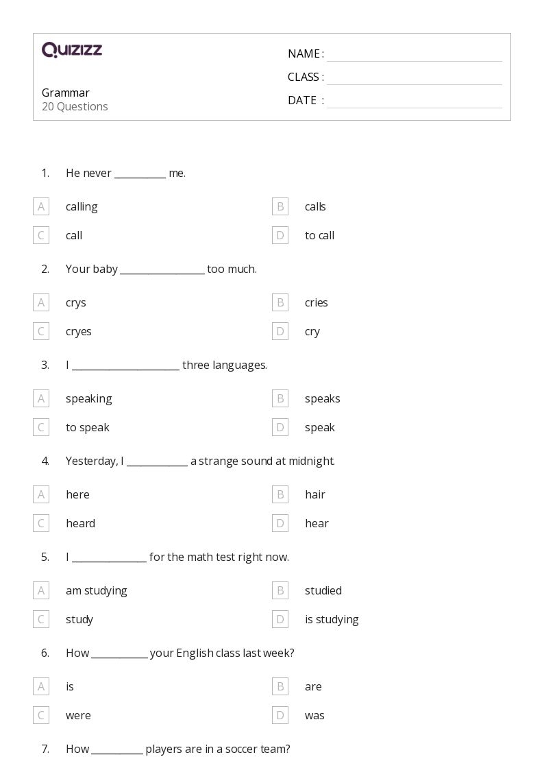 50 Grammar Worksheets For 7th Class On Quizizz Free amp Printable