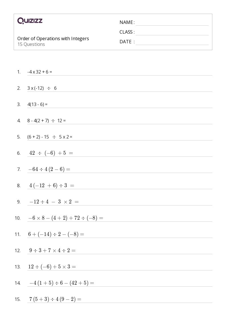 50 Operations With Integers Worksheets For 6th Grade On Quizizz 