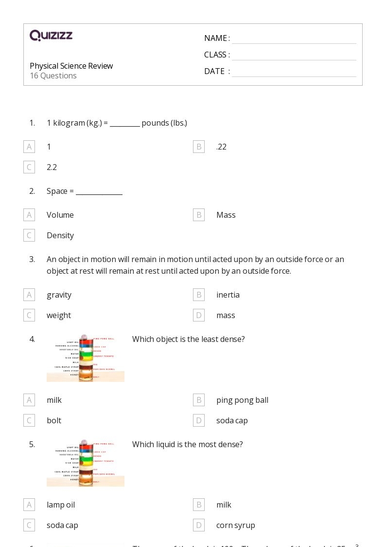 Science Worksheets Printable Grade 8