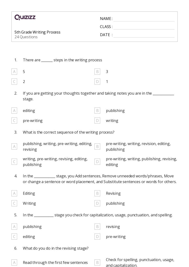 Printable Writing Worksheets 5th Grade