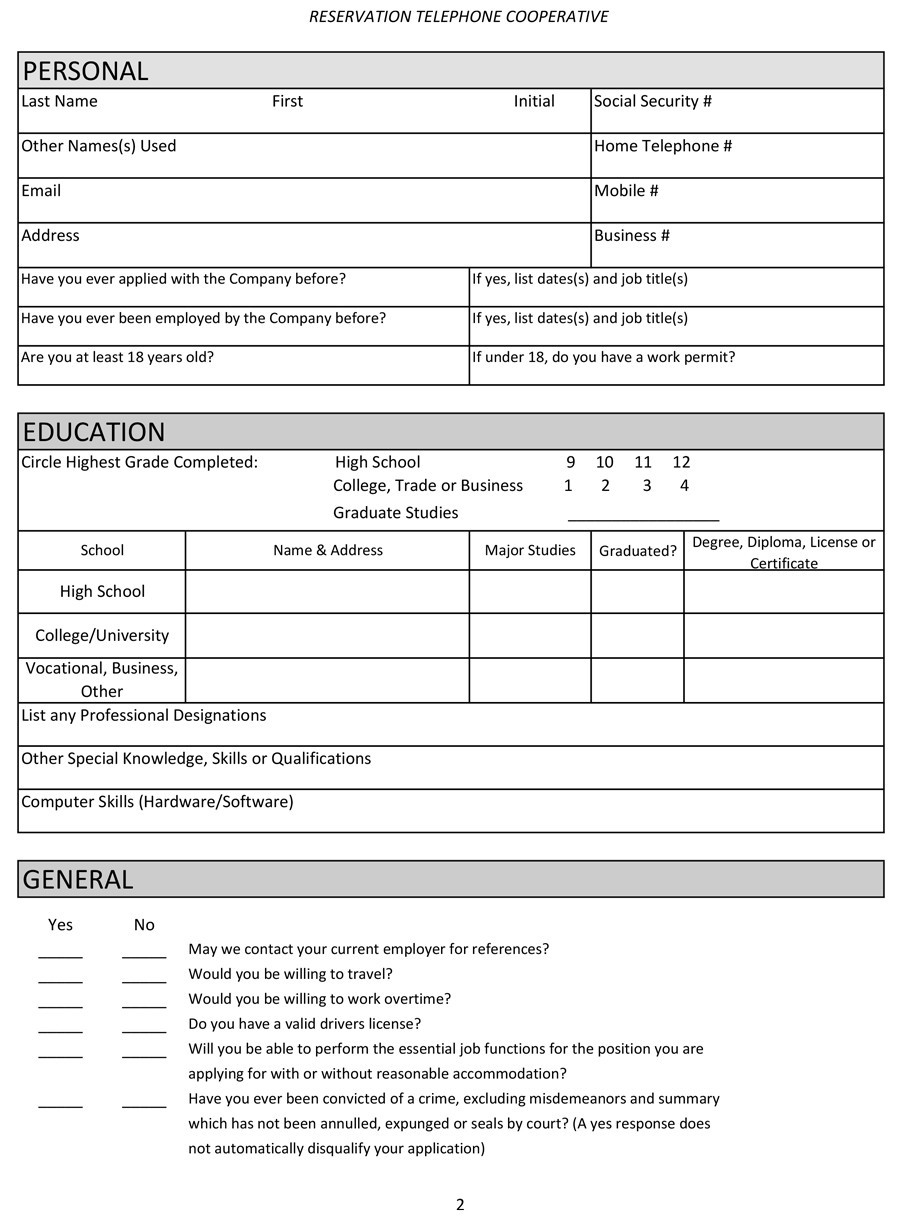 56 Free Employment amp Job Application Form Templates Printable 