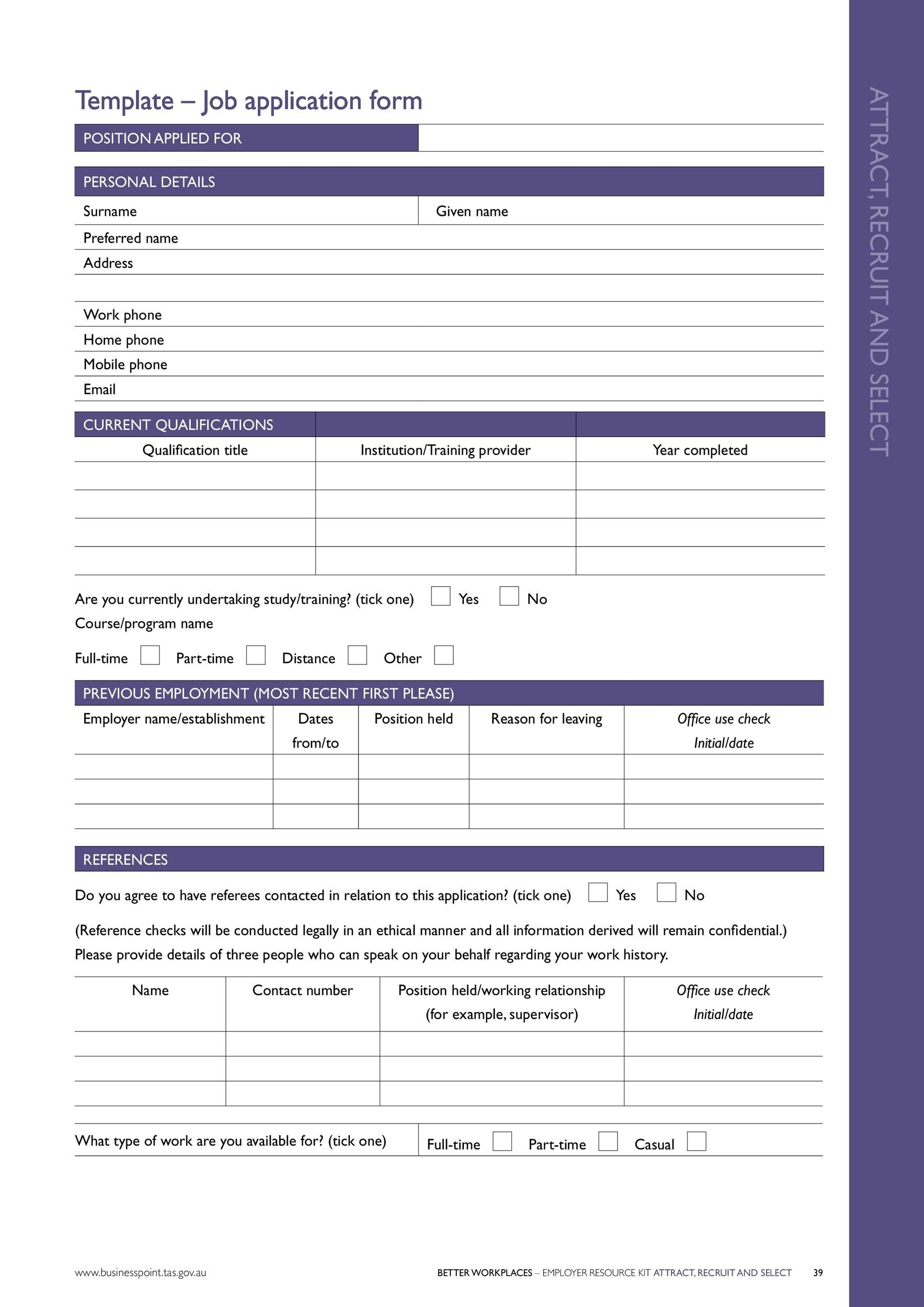 56 Free Employment amp Job Application Form Templates Printable 