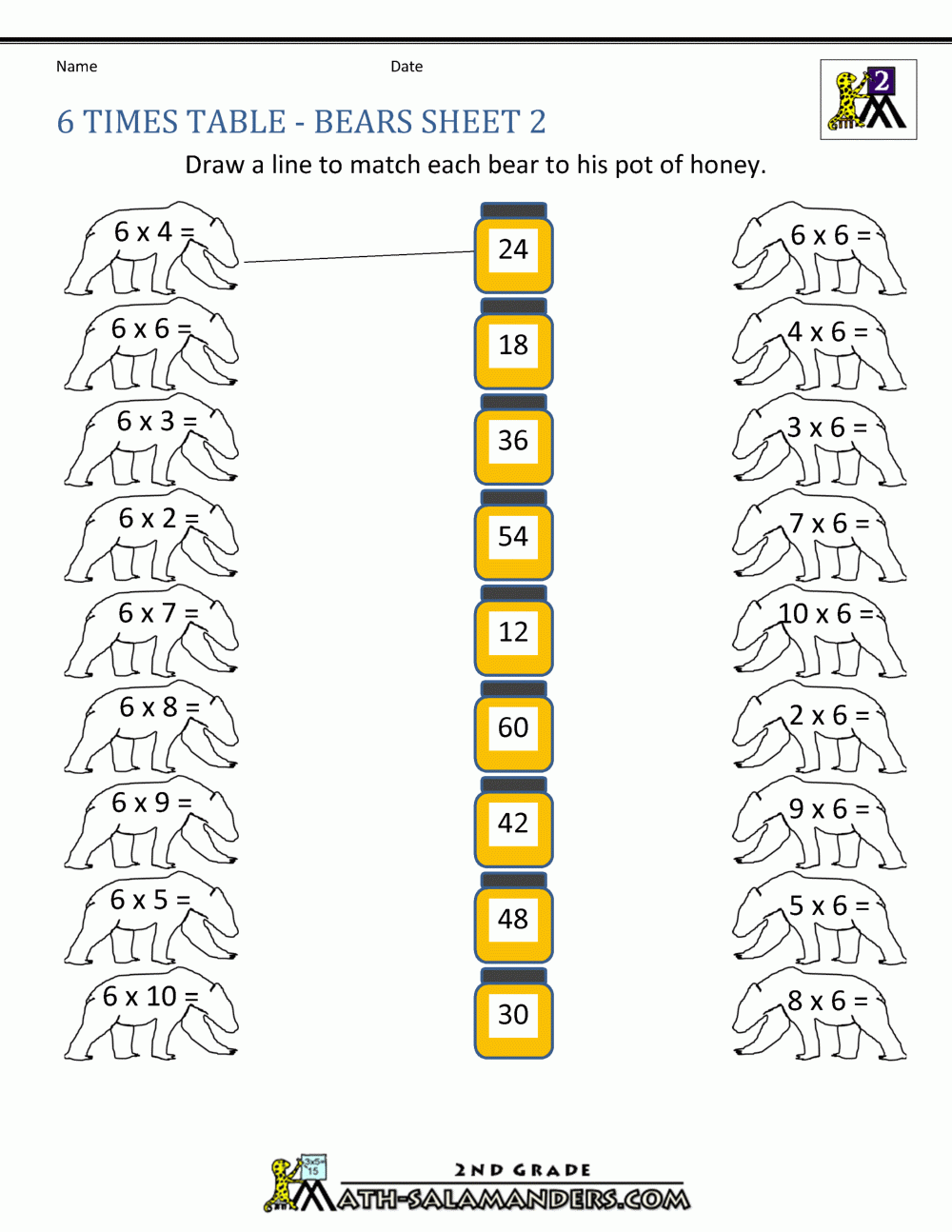 6 Times Table Worksheet Printable